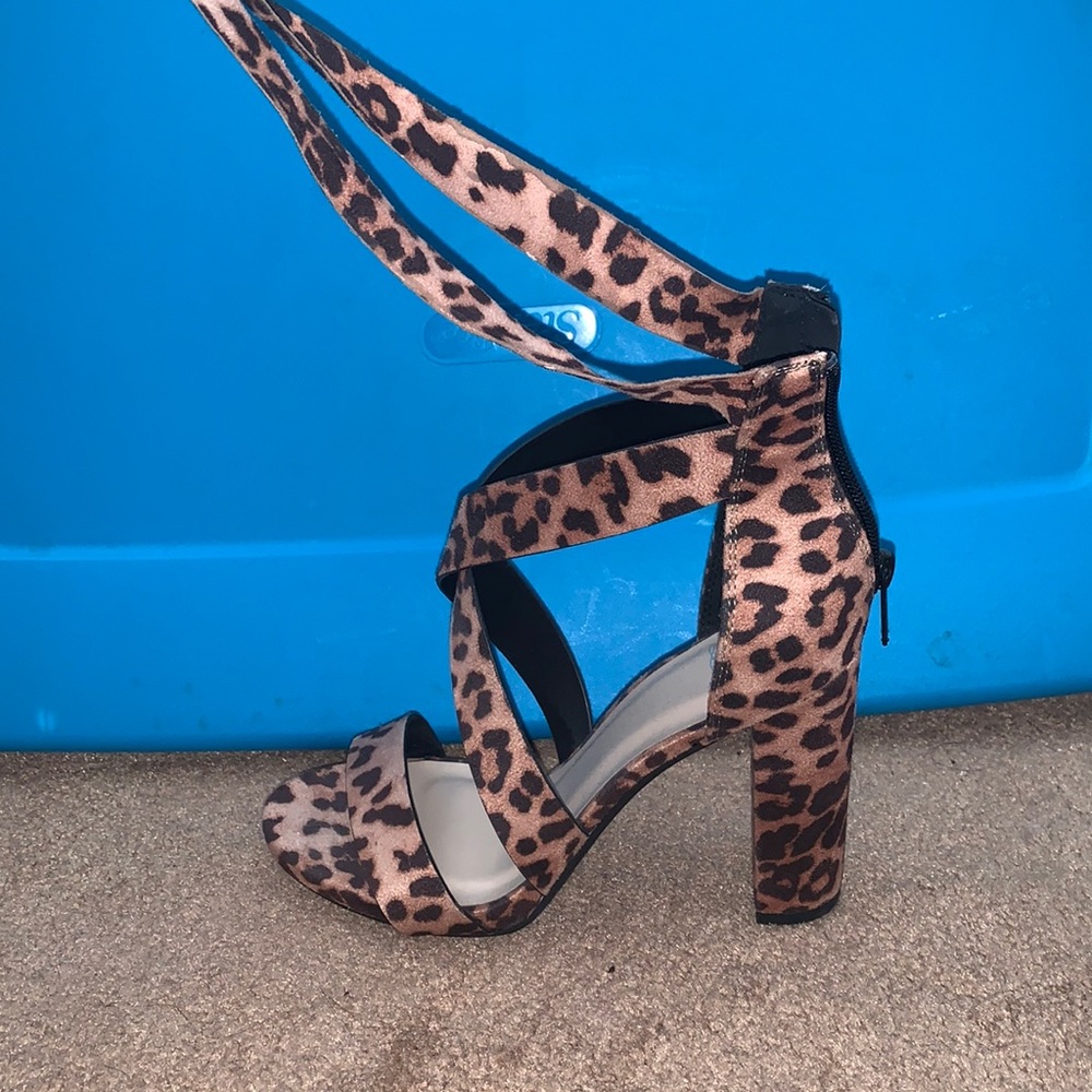 Leopard print heeled wrap sandals